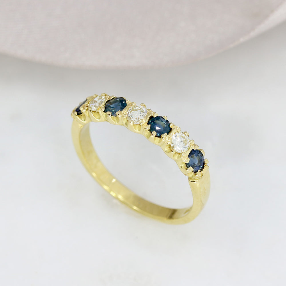 18ct Gold Sapphire & Diamond 7 Stone Eternity Ring