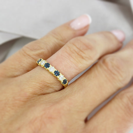 18ct Gold Sapphire & Diamond 7 Stone Eternity Ring