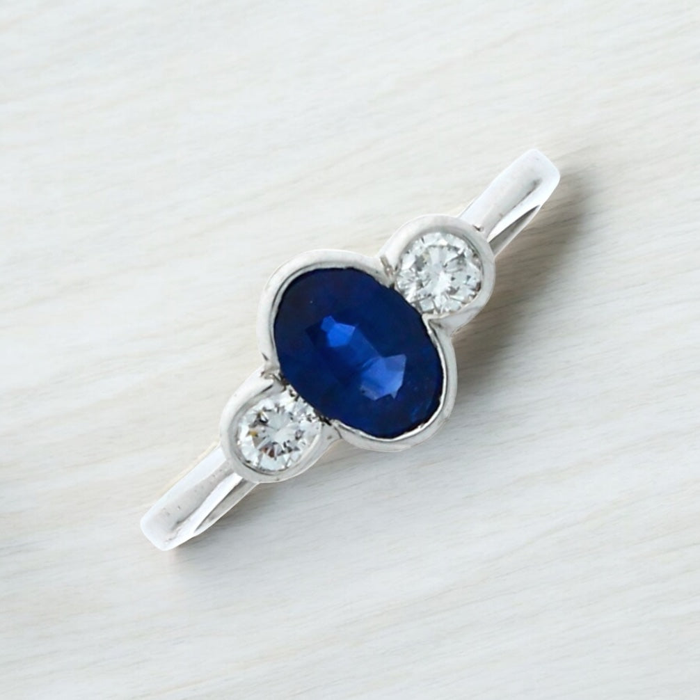 18ct White Gold Sapphire & Diamond 3 Stone Ring
