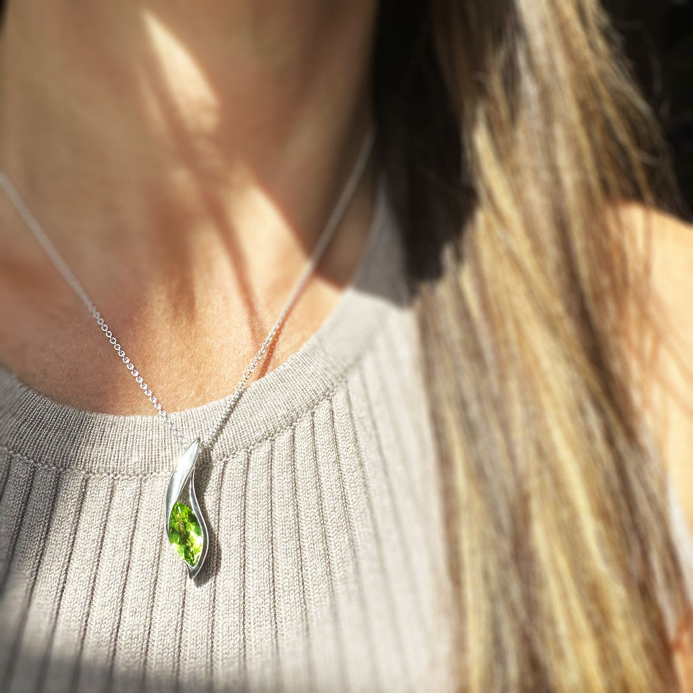 Silver Pendant With Stunning Large Marquise Peridot