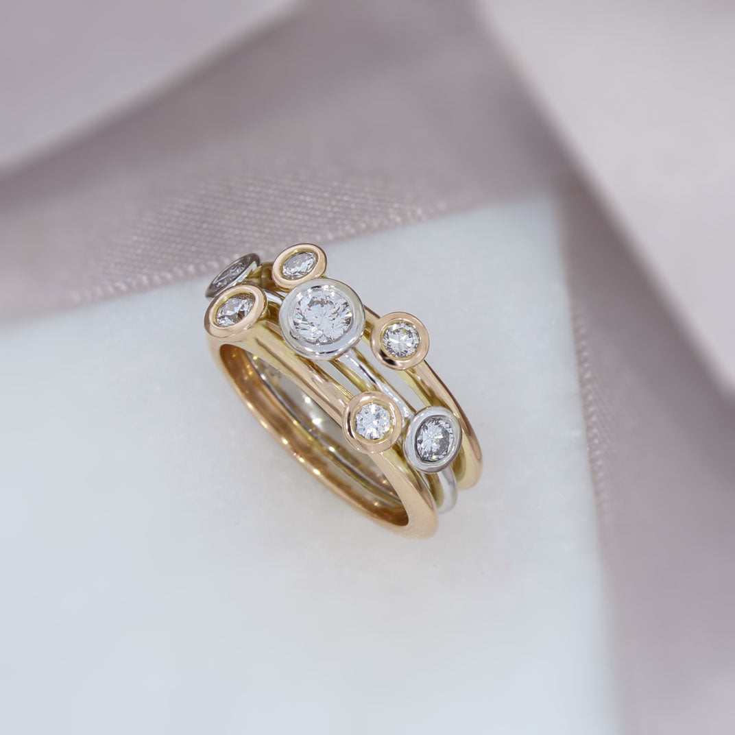 18ct Rose and White Gold Diamond Bubble Ring 0.83ct