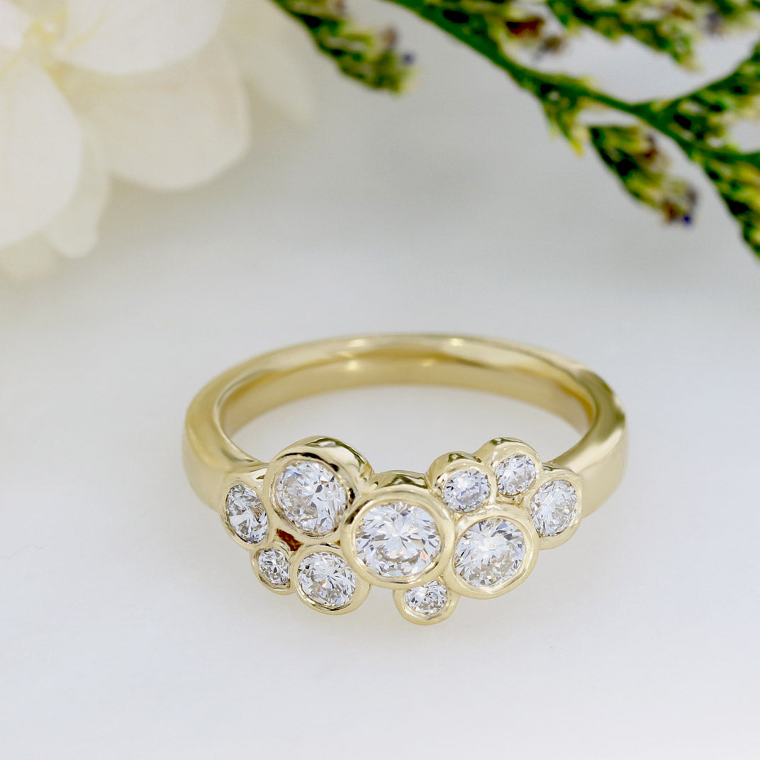 9ct Yellow Gold Lab Grown Diamond 10 Stone Bubble Ring 1.07ct