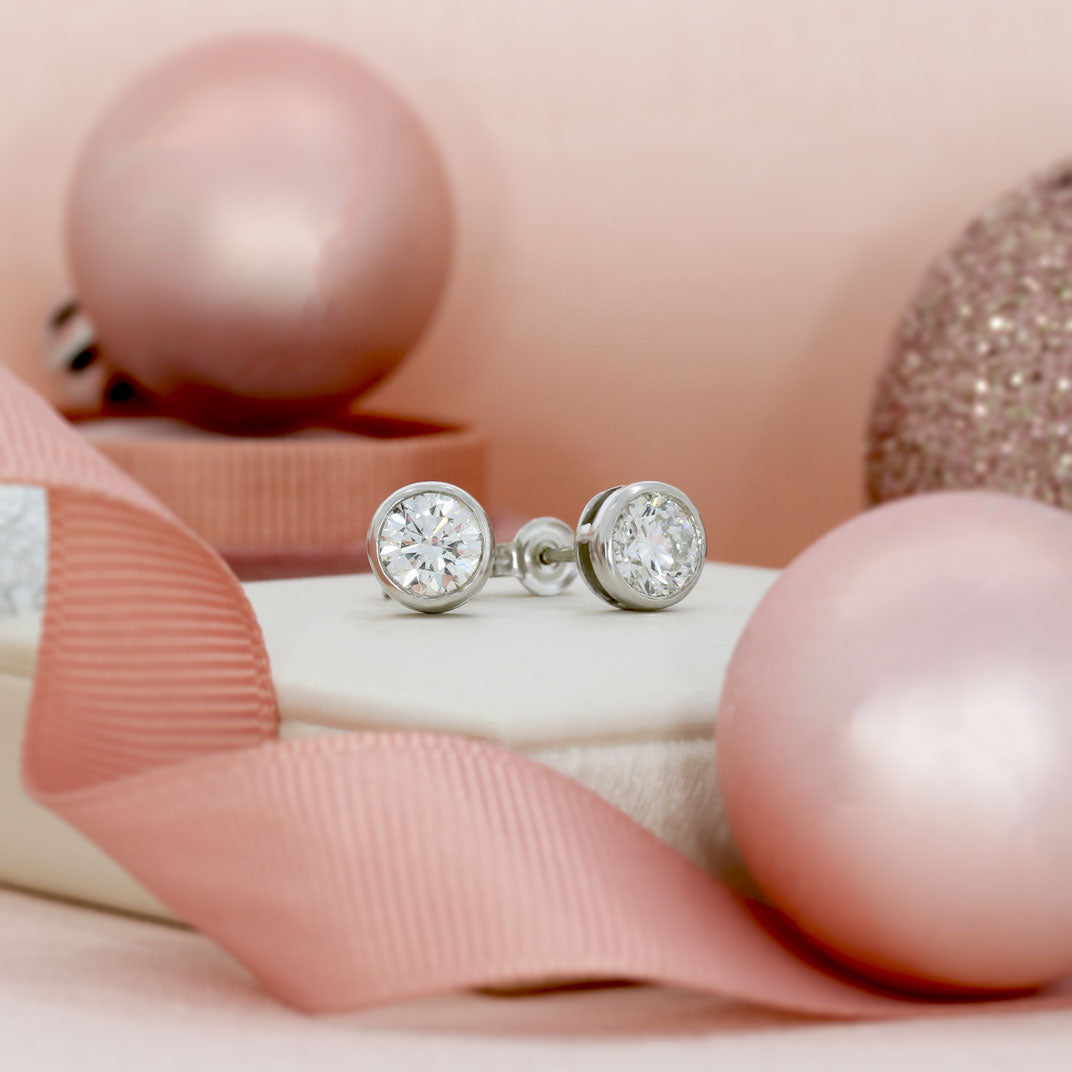 9ct White Gold Brilliant Cut Lab Diamond Stud Earrings Total 2.03ct