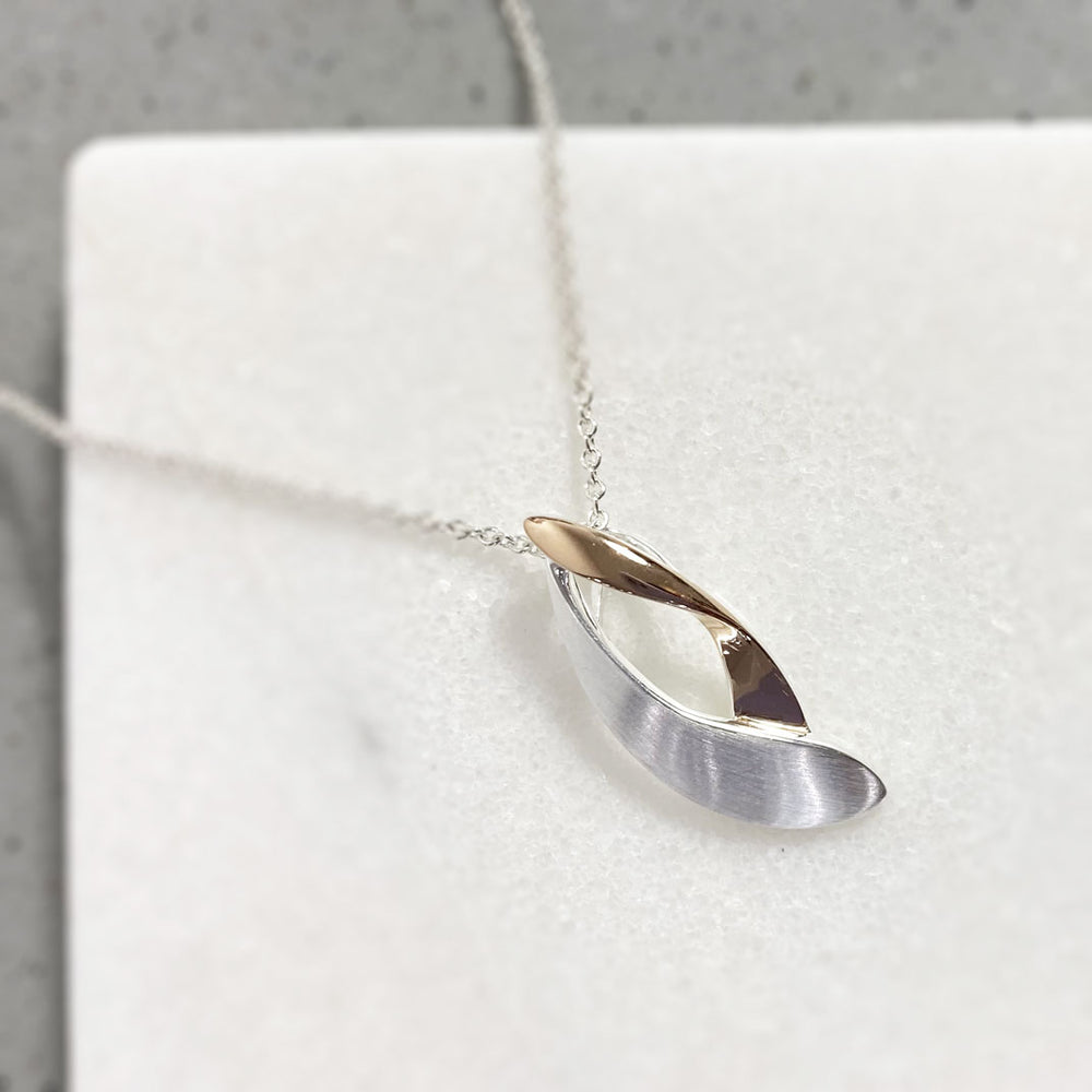 Brushed Silver & Rose Gold Plated Leaf Shaped Pendant