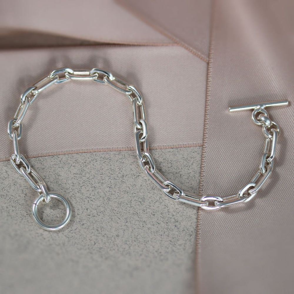 Silver Paper Link Bracelet With T-Bar