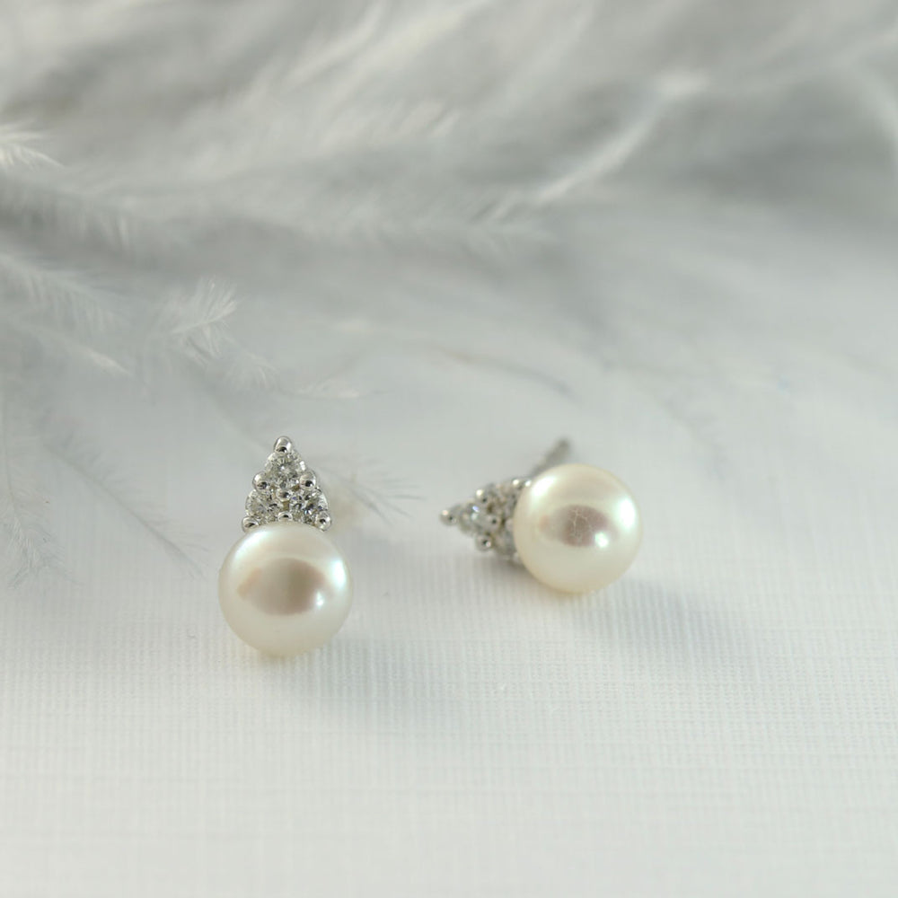 9ct White Gold Pearl & Diamond Earrings 0.14ct