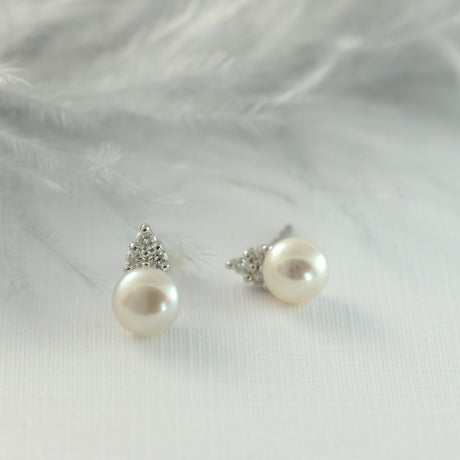 9ct White Gold Pearl & Diamond Earrings 0.14ct