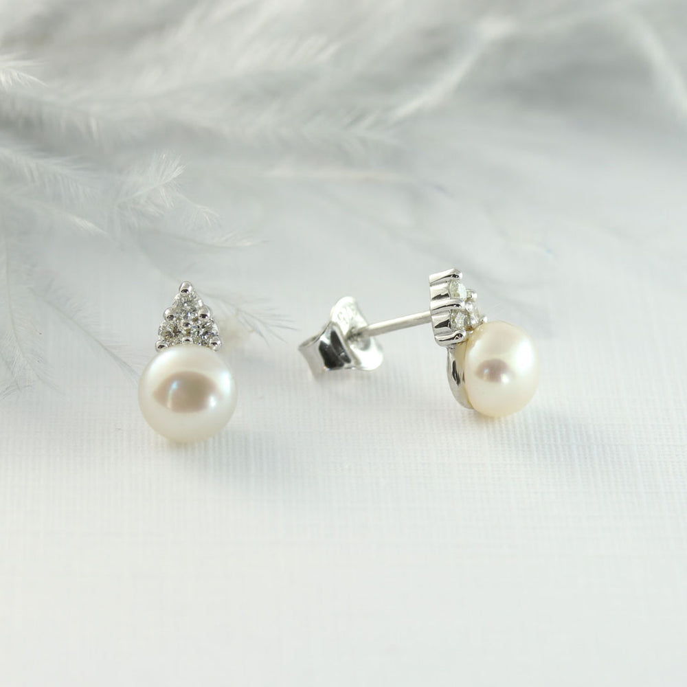 9ct White Gold Pearl & Diamond Earrings 0.14ct