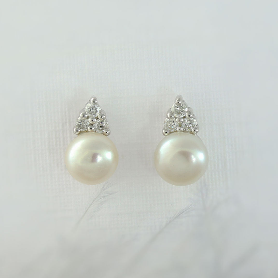 9ct White Gold Pearl & Diamond Earrings 0.14ct