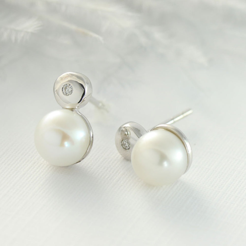9ct White Gold Pearl & Diamond Earrings