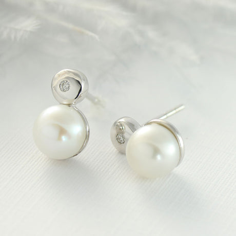 9ct White Gold Pearl & Diamond Earrings