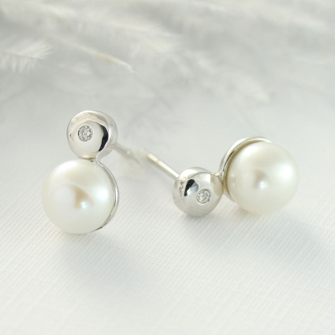 9ct White Gold Pearl & Diamond Earrings