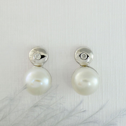 9ct White Gold Pearl & Diamond Earrings