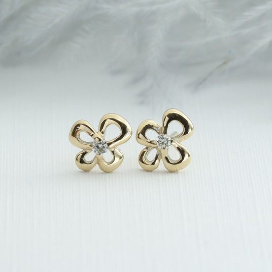 9ct Yellow Gold Flower Shape Diamond Stud