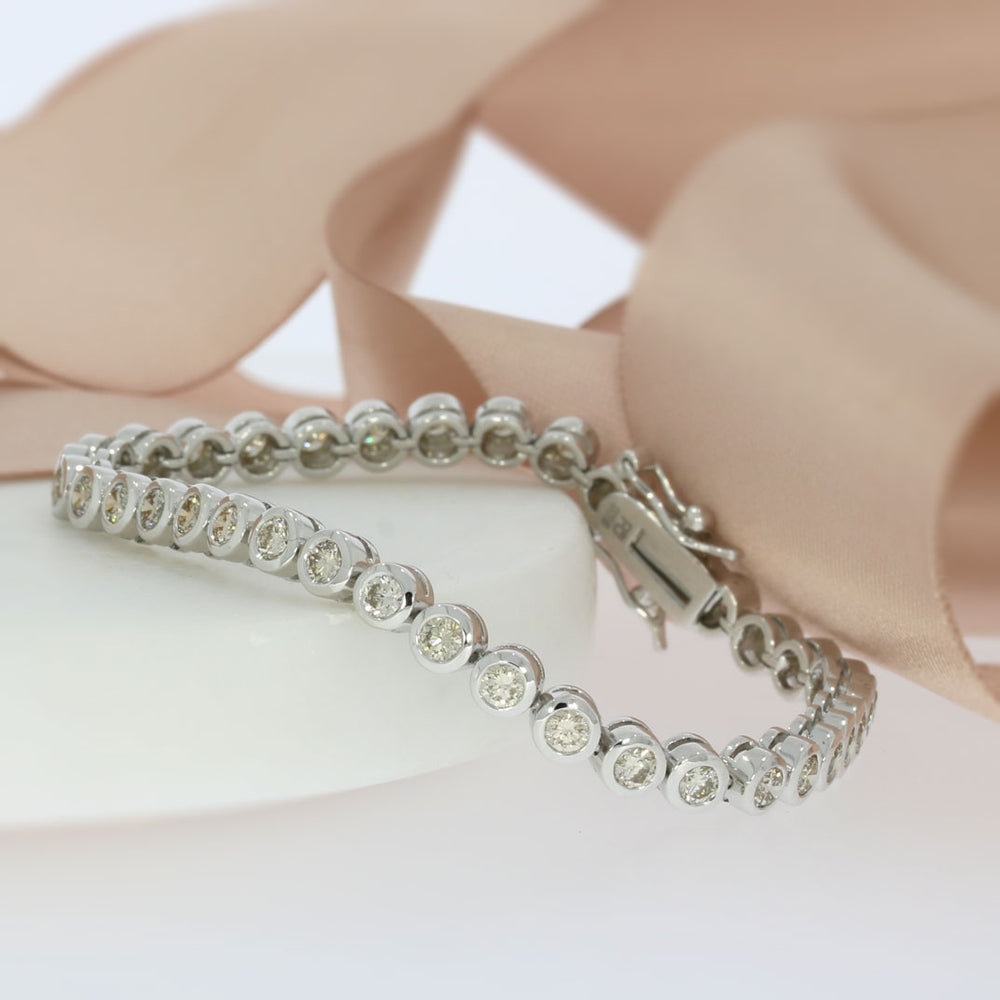 9ct White Gold Rub Over Set Diamond Line Bracelet  2.60ct