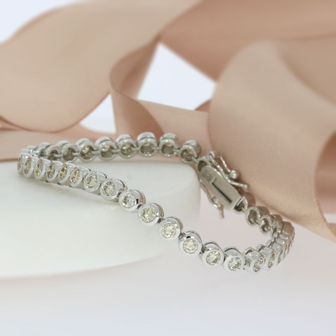 9ct White Gold Rub Over Set Diamond Line Bracelet  2.60ct