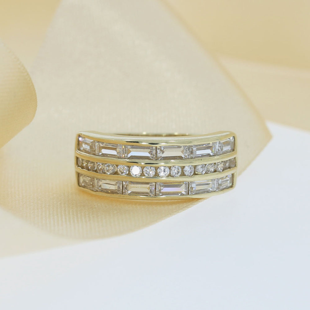 Pre Owned 9ct Yellow Gold Wide Cubic Zirconia