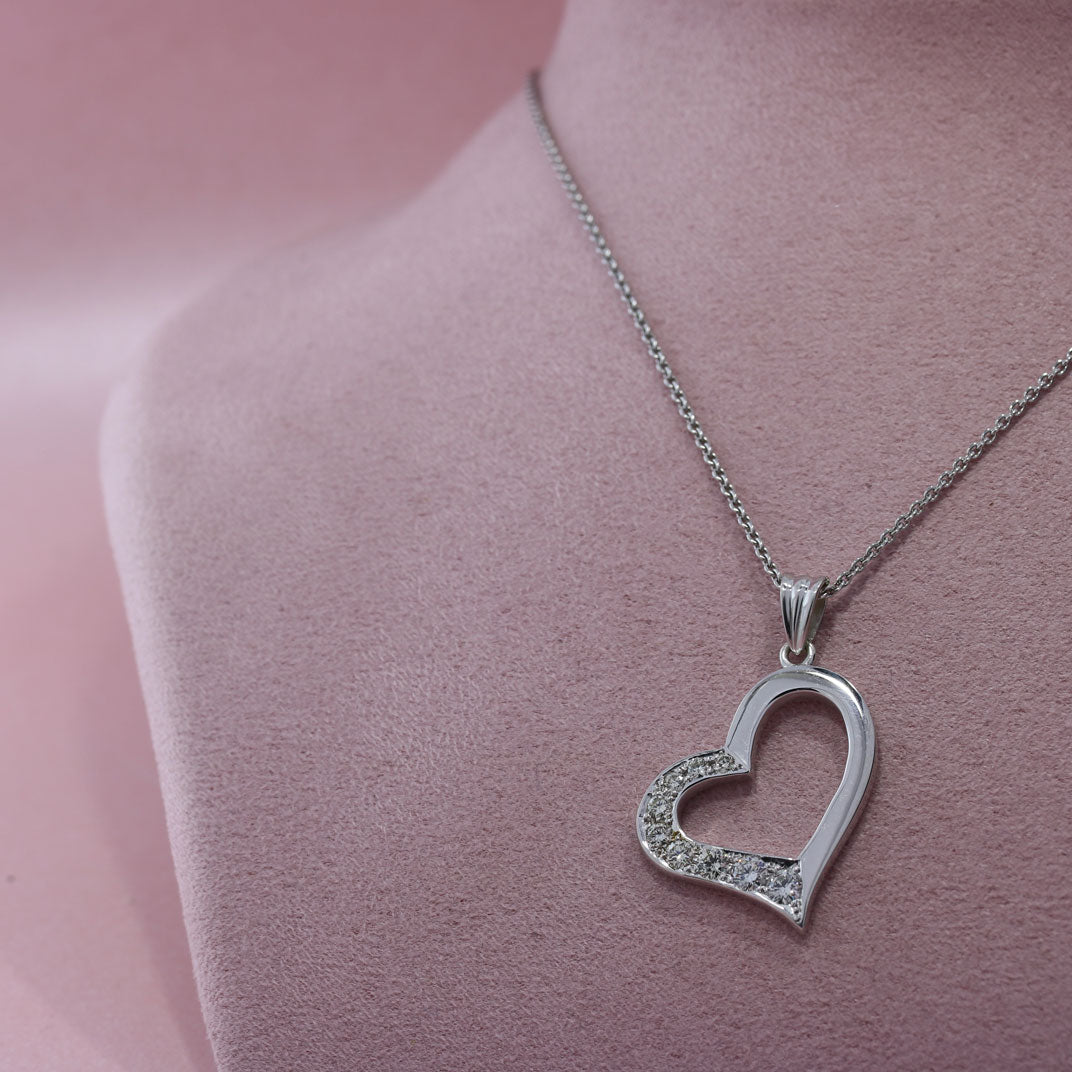 9ct White Gold Open Heart Pendant With Pave Set Diamonds Approx .60ct