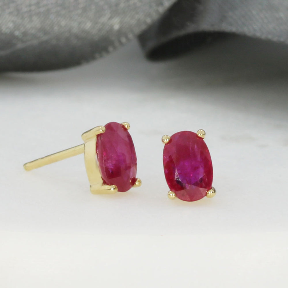 9ct Yellow Gold 4 Claw Set Oval Ruby Stud Earrings