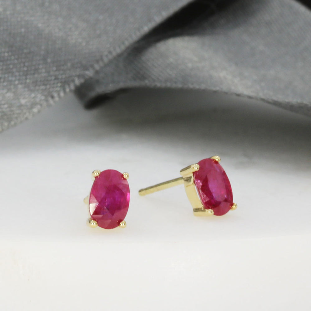9ct Yellow Gold 4 Claw Set Oval Ruby Stud Earrings