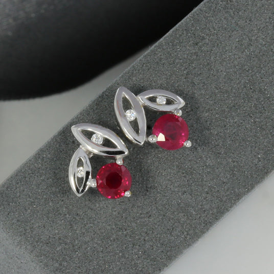 9ct White Gold Ruby & Diamond Stud Earrings