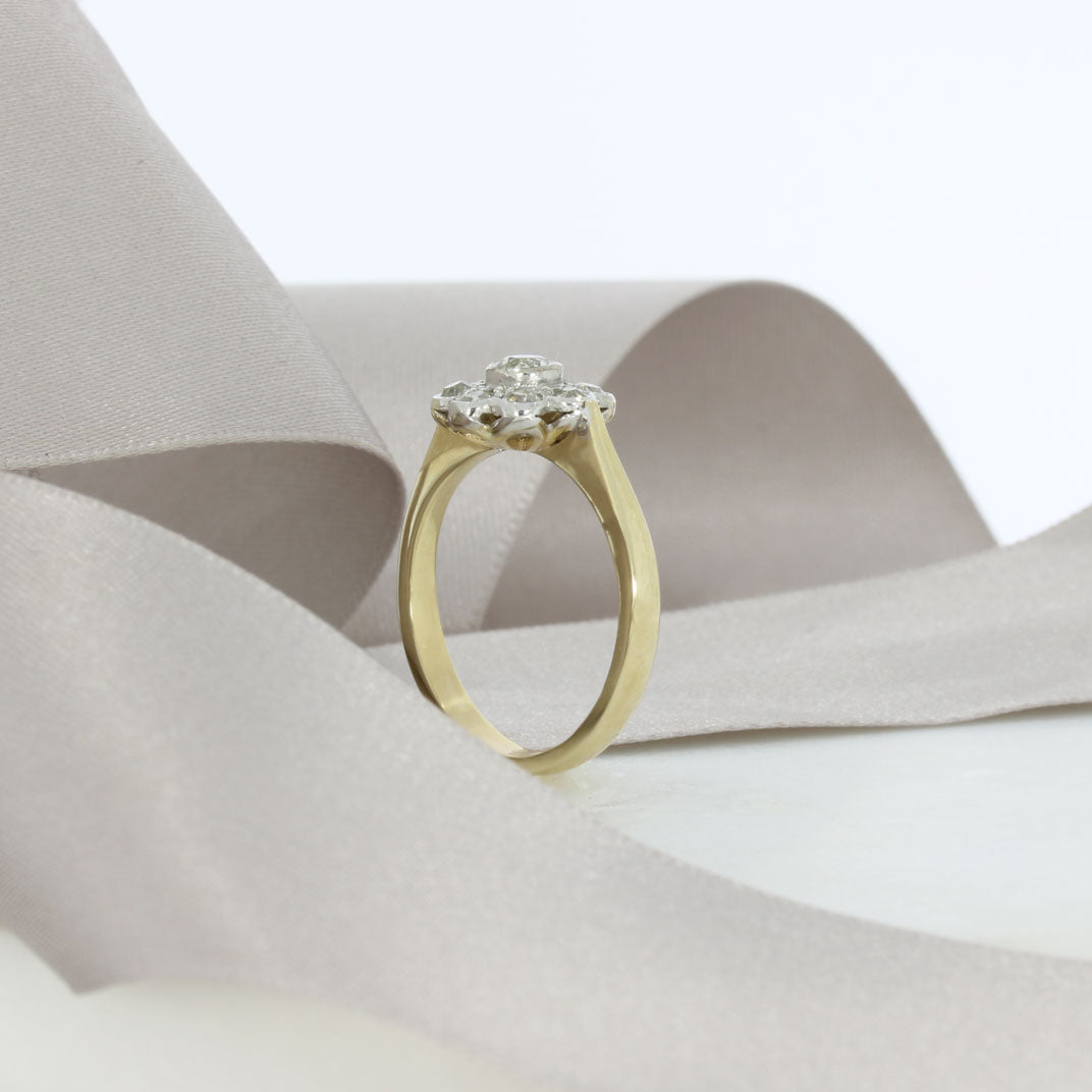 9ct Yellow & White Gold Flower Shape Diamond Cluster Ring 0.78ct