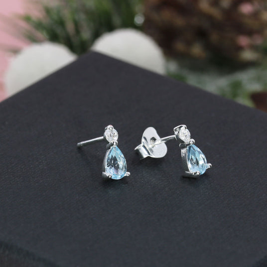 Silver Blue Topaz & CZ Earrings