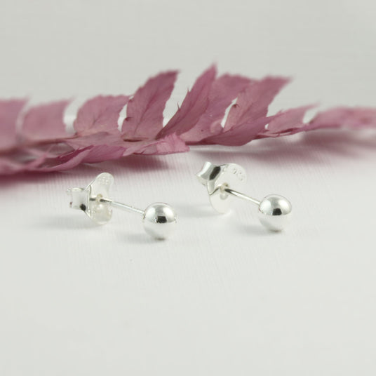 duplicate Silver Small Plain Ball Stud Earrings Polish Finish