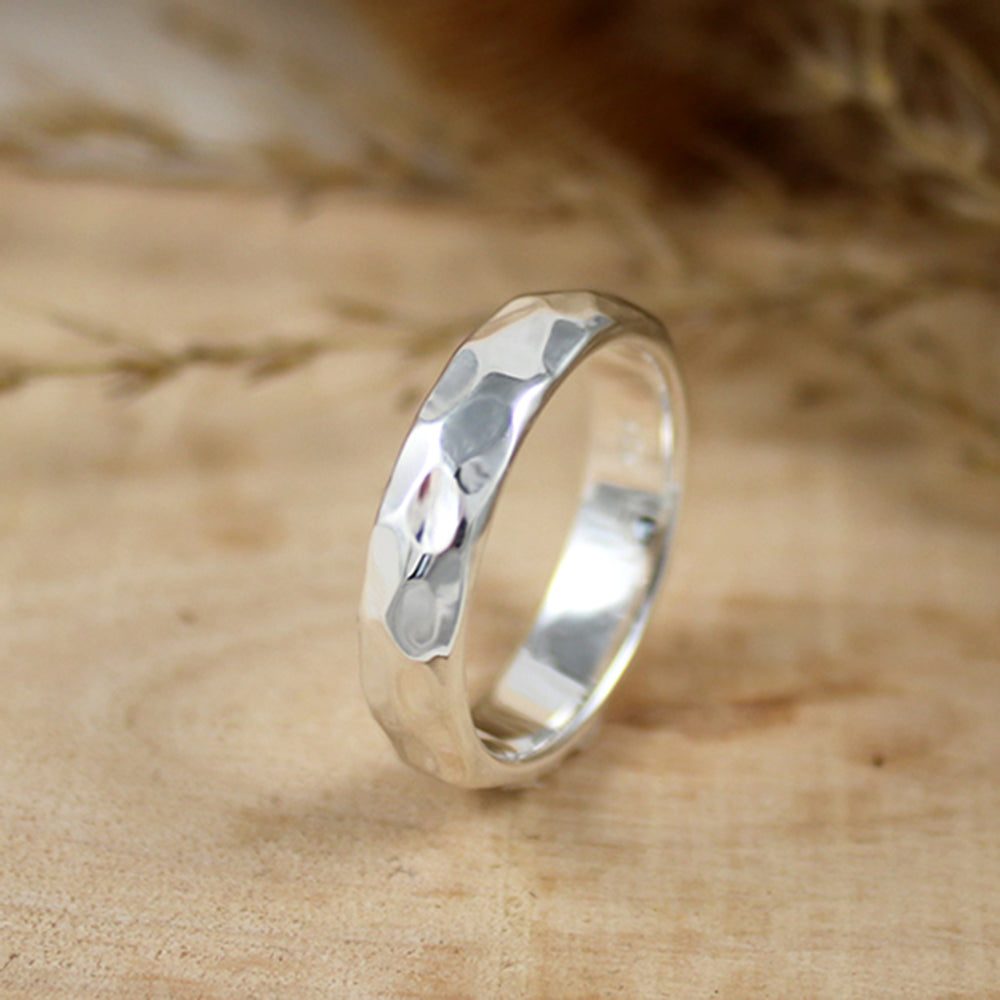 Silver Wide Hammered Effect Ring
