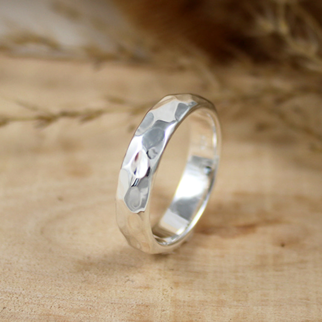 Silver Wide Hammered Effect Ring
