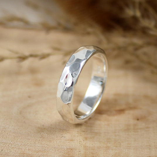 Silver Wide Hammered Effect Ring