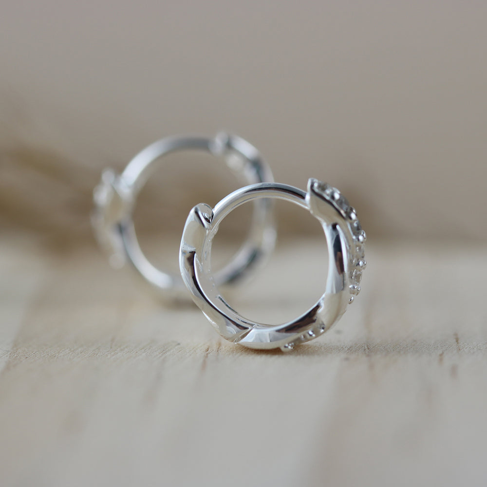 Silver Small Crossover Hoop Earrings with Cubic Zirconia