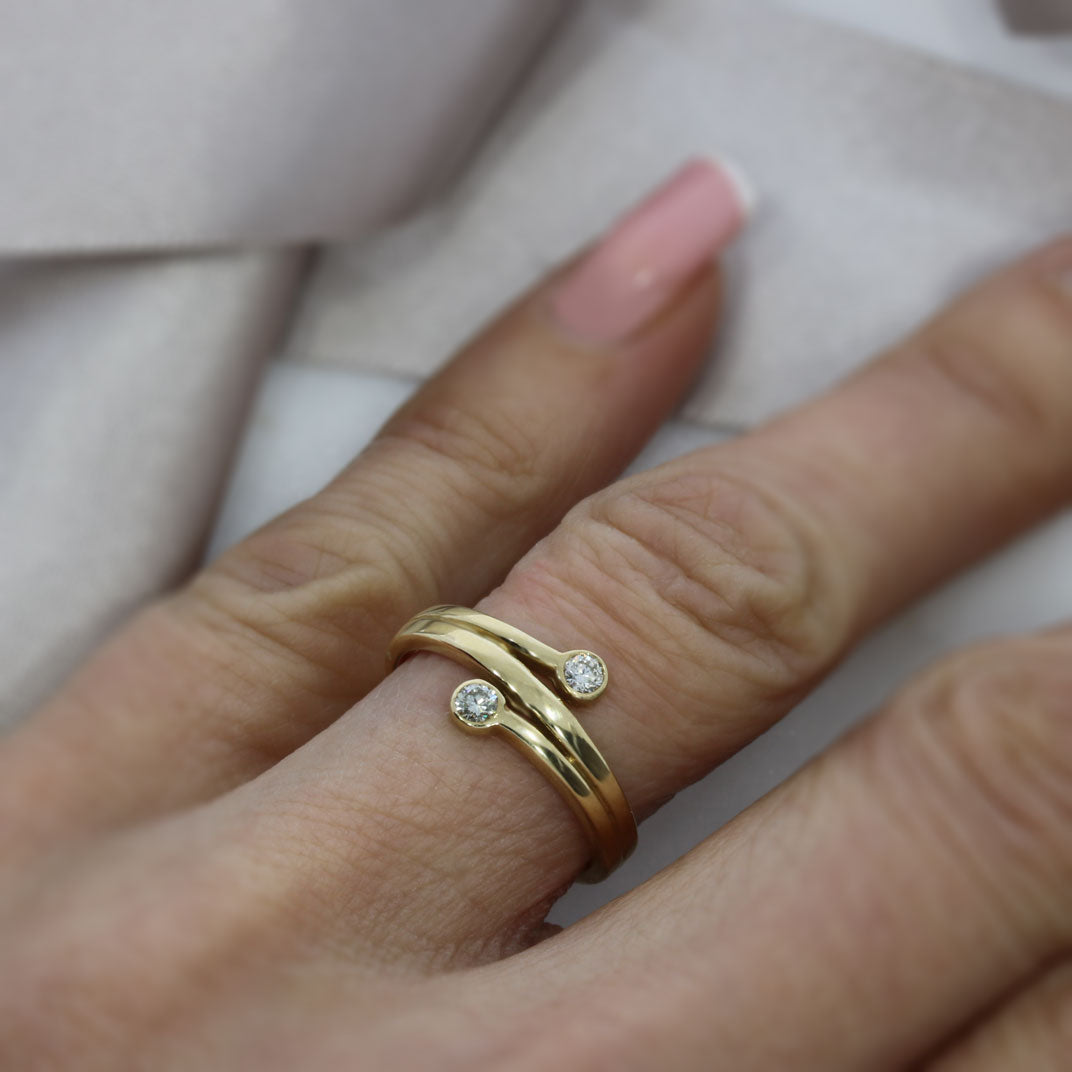 9ct Yellow Gold Ring Two Stone Diamond Ring