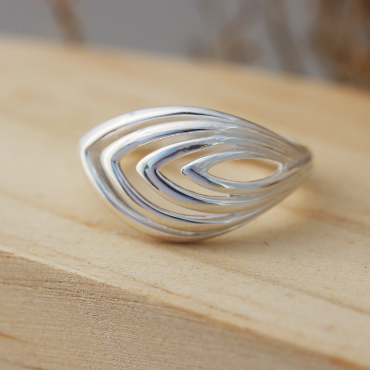 Silver Leaf Shaped Multi Wave Ring