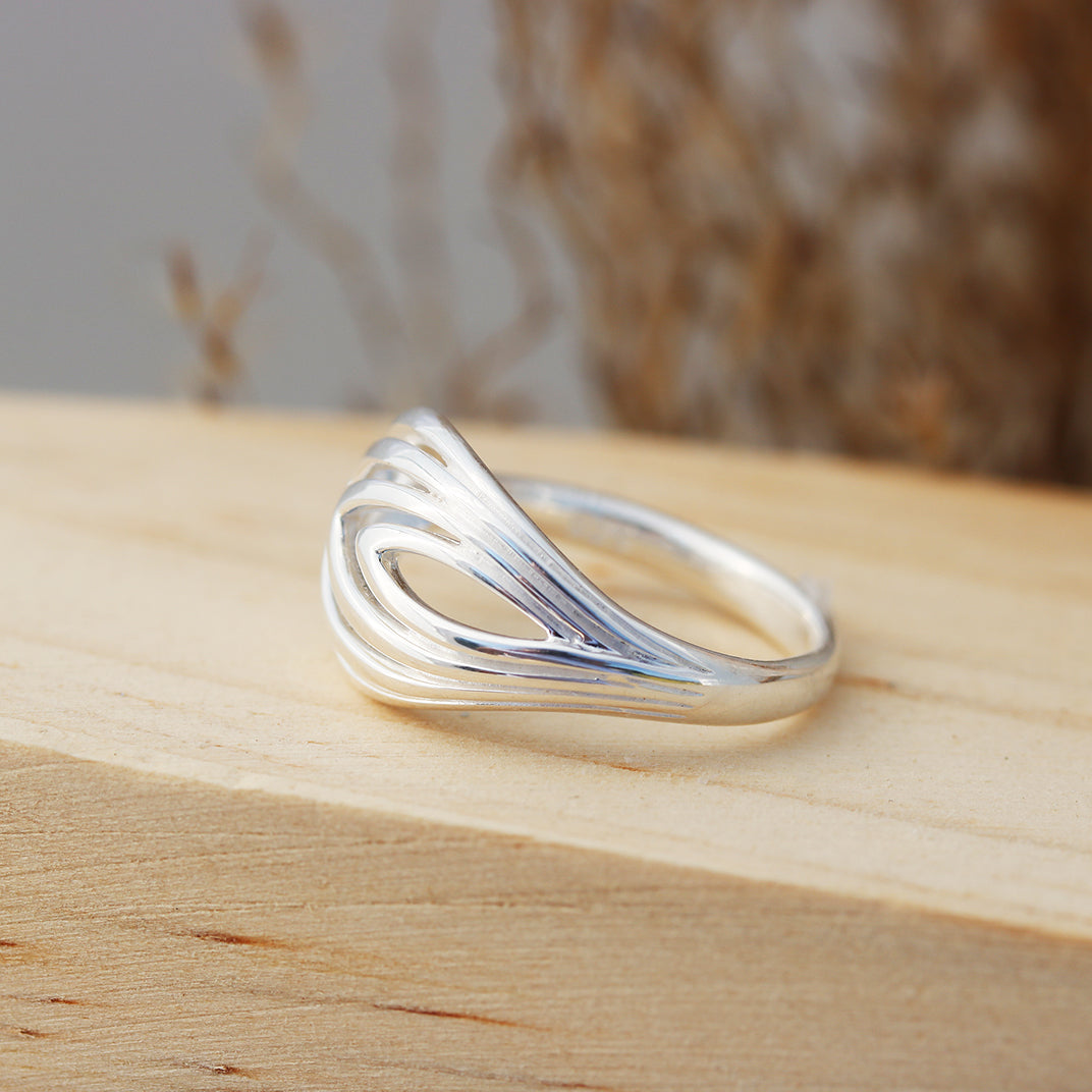 Silver Leaf Shaped Multi Wave Ring