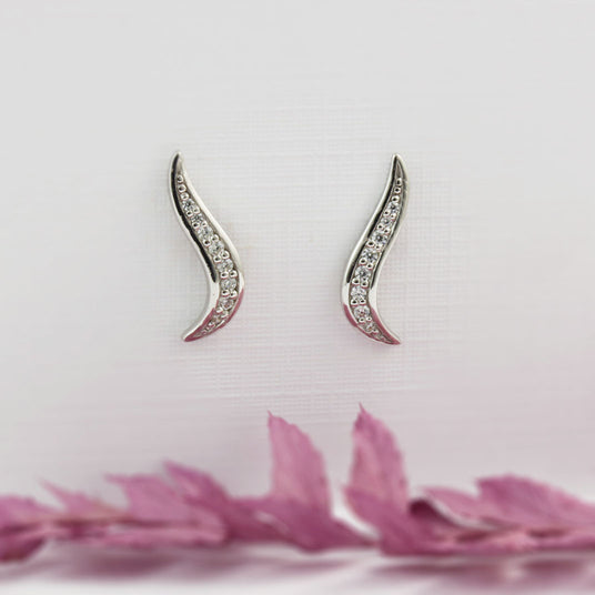 Silver CZ Climber Style Earrings
