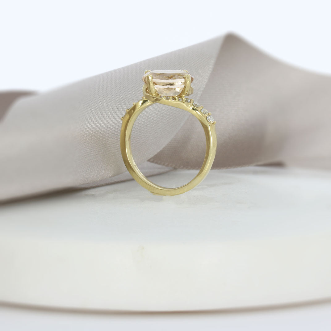 9ct Gold Morganite & Diamond Ring With Twist Shoulders