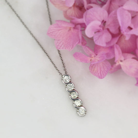 Pre Owned Platinum 5 Stone Diamond 0.50ct On New Platinum Chain