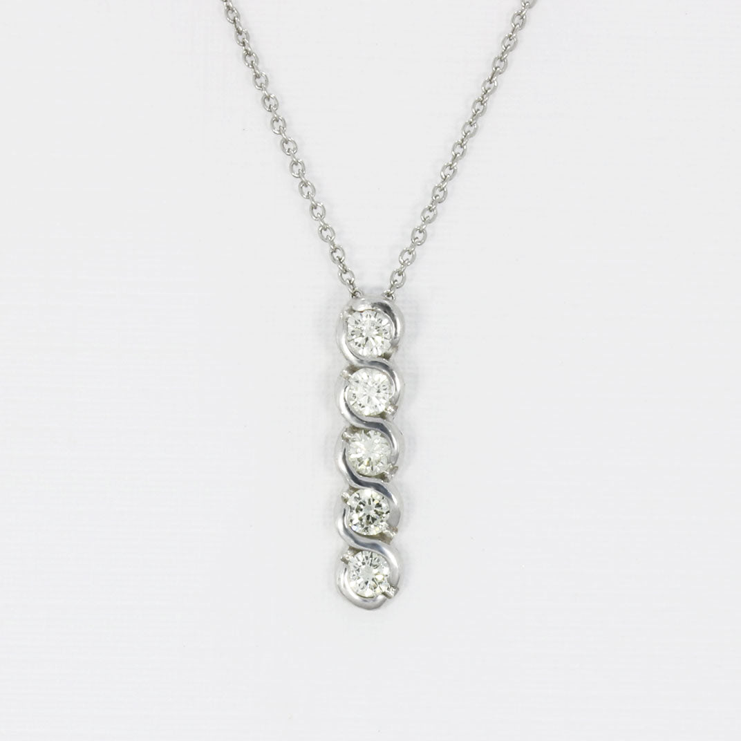 Pre Owned Platinum 5 Stone Diamond 0.50ct On New Platinum Chain