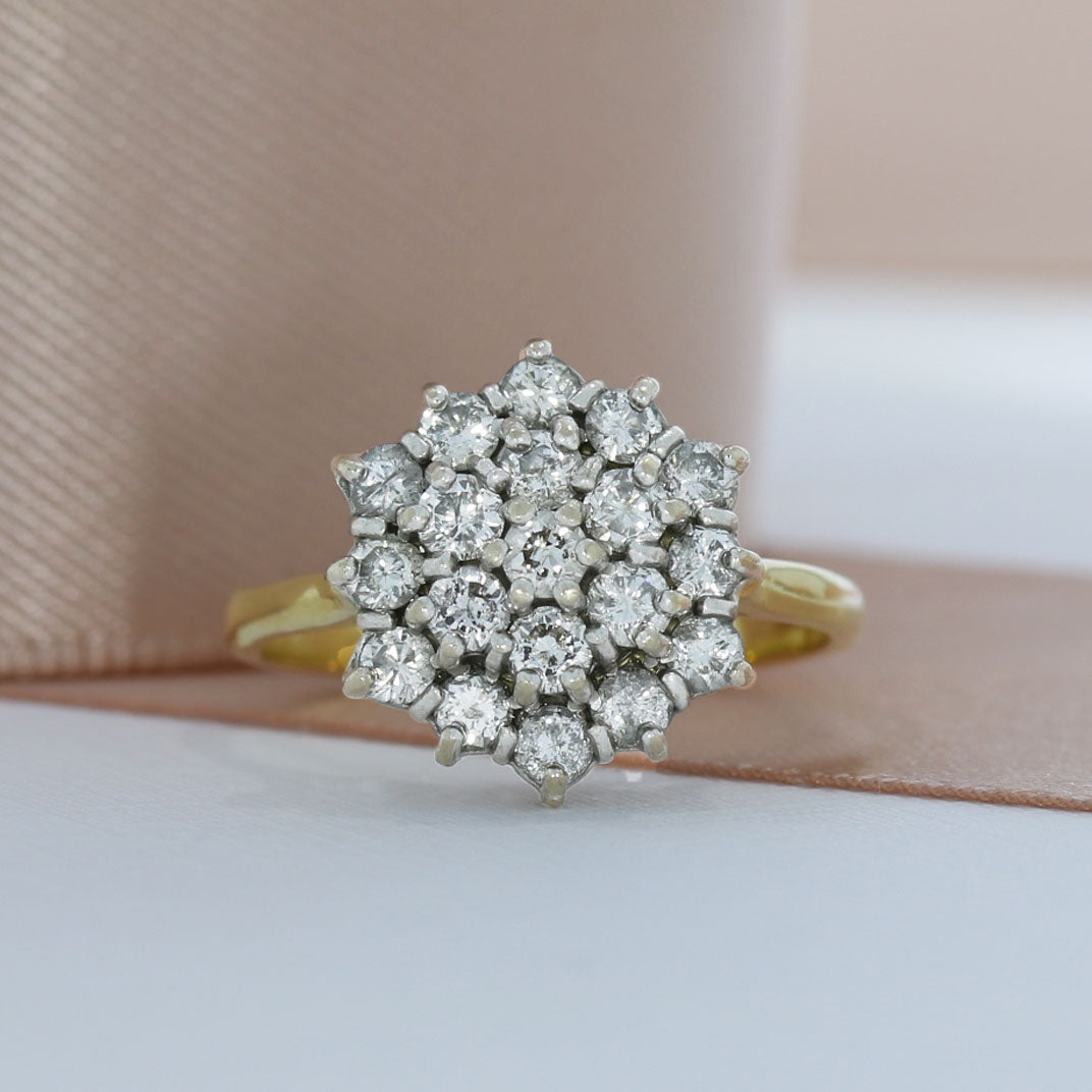 Pre Owned 18ct Yellow Gold Diamond Cluster Ring Approx 1ct