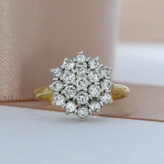 Pre Owned 18ct Yellow Gold Diamond Cluster Ring Approx 1ct