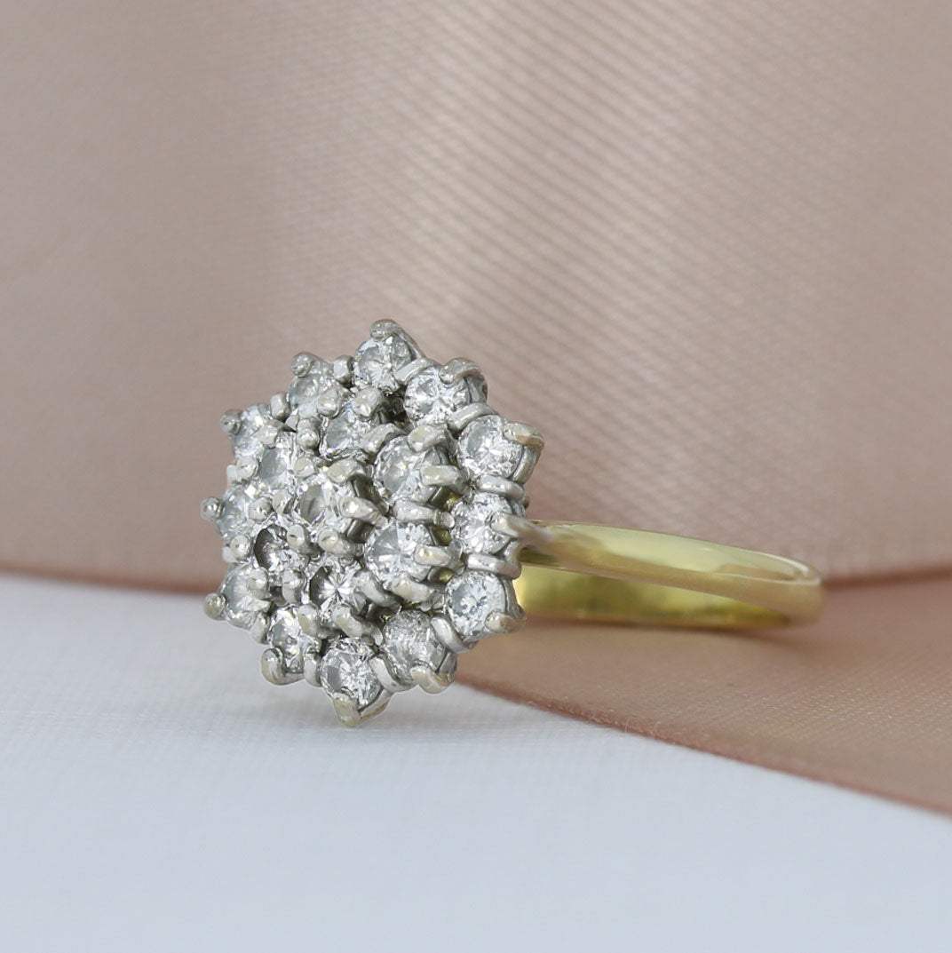 Pre Owned 18ct Yellow Gold Diamond Cluster Ring Approx 1ct