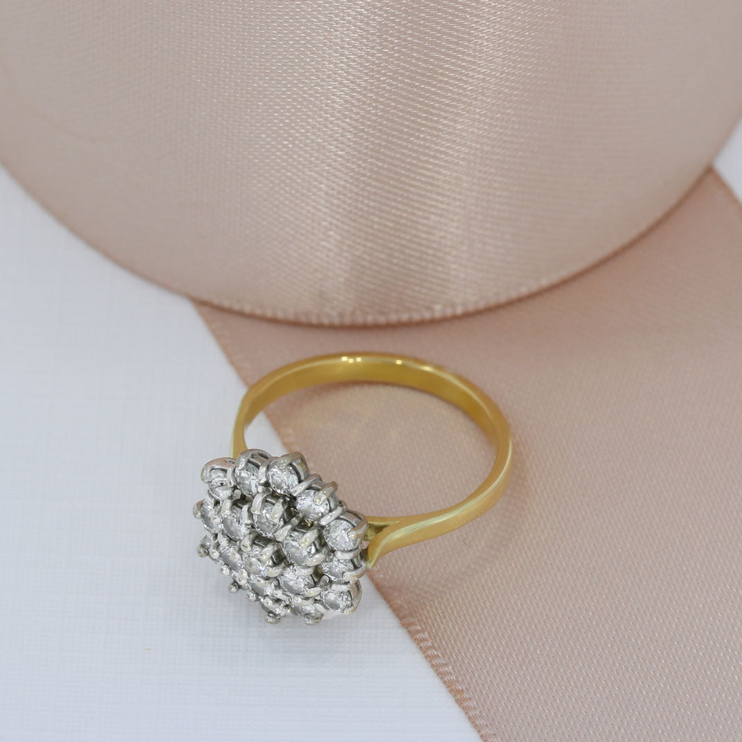 Pre Owned 18ct Yellow Gold Diamond Cluster Ring Approx 1ct