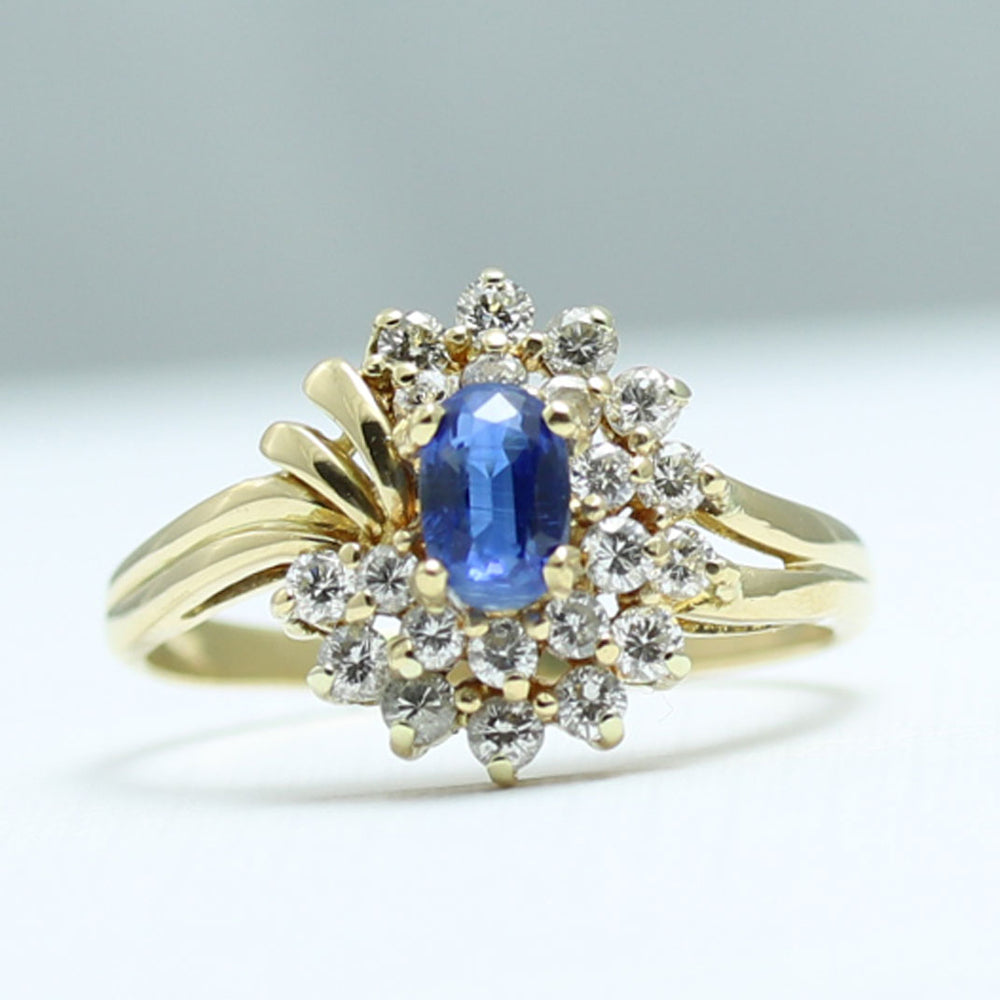 Pre Owned 18ct Yellow Gold Sapphire & Diamond Cluster Ring
