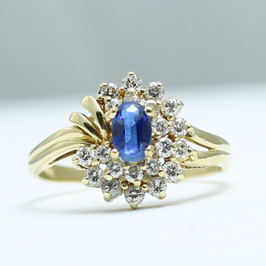 Pre Owned 18ct Yellow Gold Sapphire & Diamond Cluster Ring