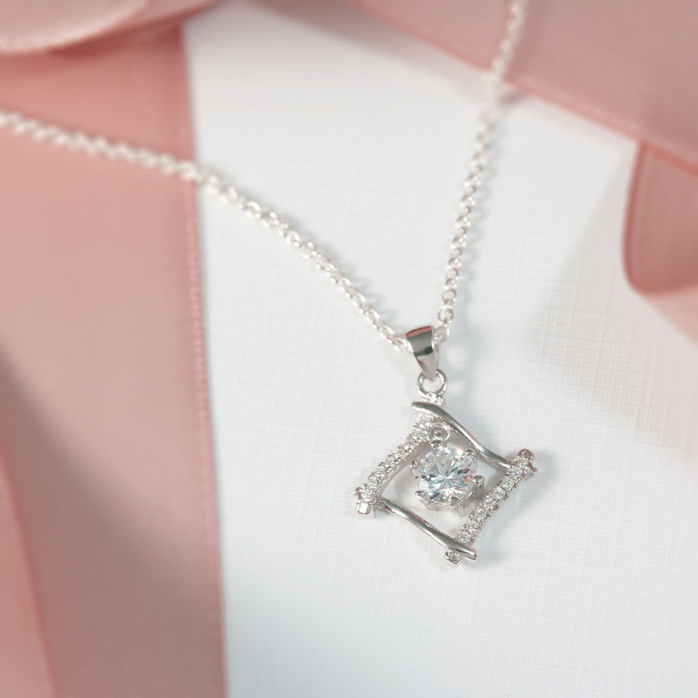 Silver Square Cubic Zirconia Pendant & Chain