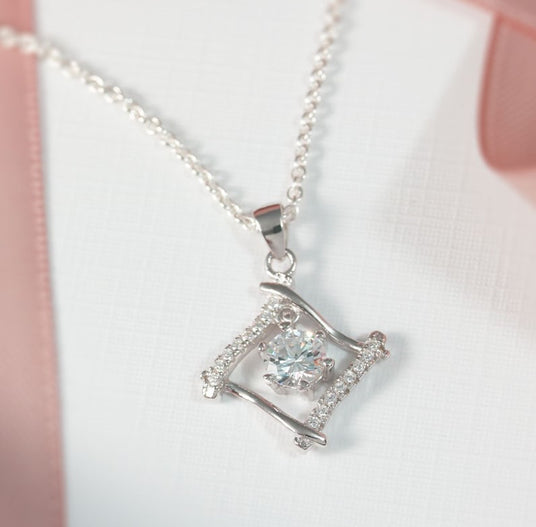Silver Square Cubic Zirconia Pendant & Chain