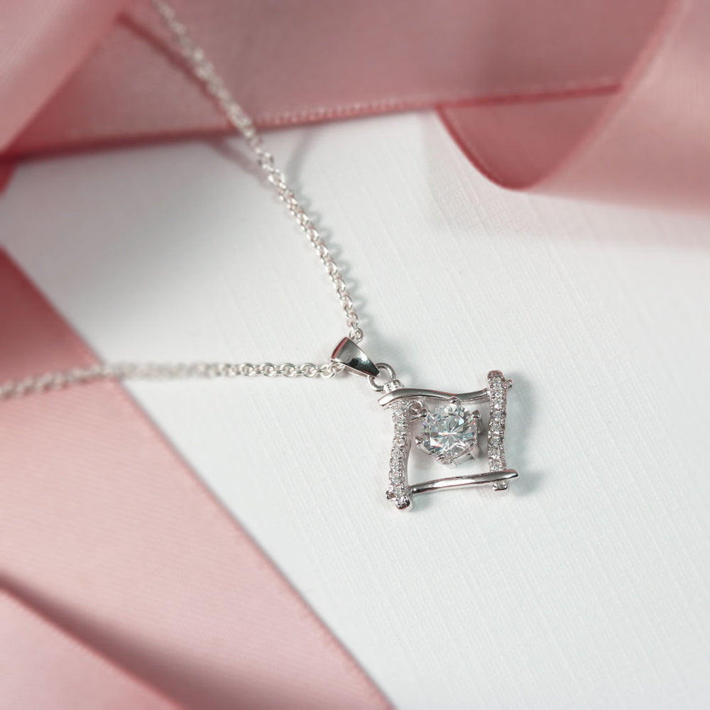 Silver Square Cubic Zirconia Pendant & Chain