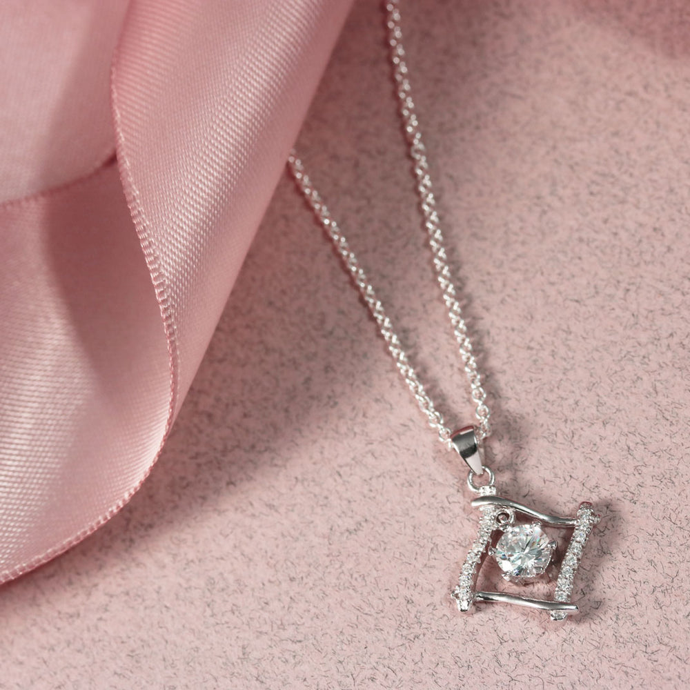 Silver Square Cubic Zirconia Pendant & Chain