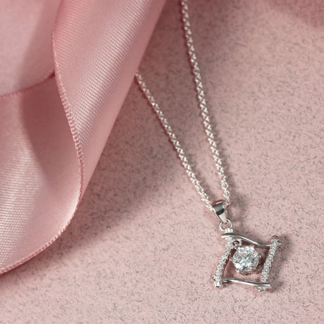 Silver Square Cubic Zirconia Pendant & Chain